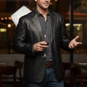 Stafford Essentials $350 XXL Classic Black Leather Blazer Jacket Sportscoat NWOT